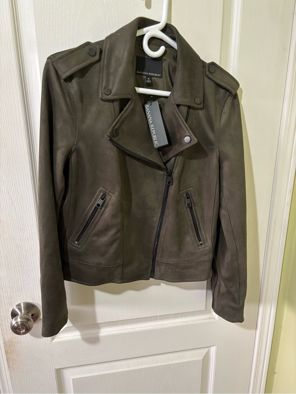 Banana Republic Black Vegan Suede Moto Jacket with Zip Pockets